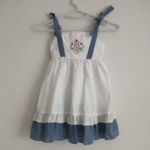 VTG Baylis Brothers Girl Dress 4 White Blue Tie Embroidery Peasant Cottagecore